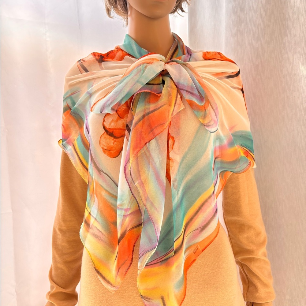 Sheer Silk Feel Floral Scarf - Picture 7 of 15